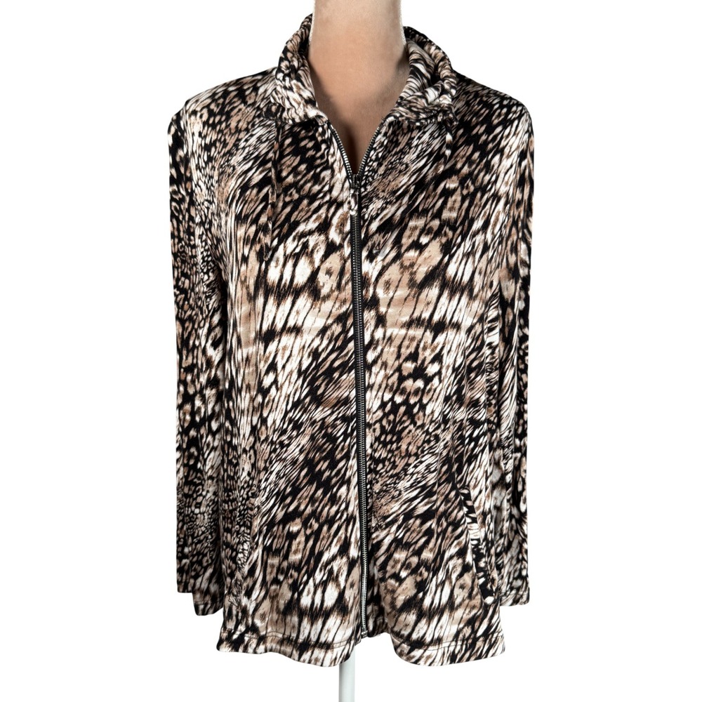 Weekends by Chicos Womens Size 2/ US Lg‎  Brown Animal Print Full Zip Jacket